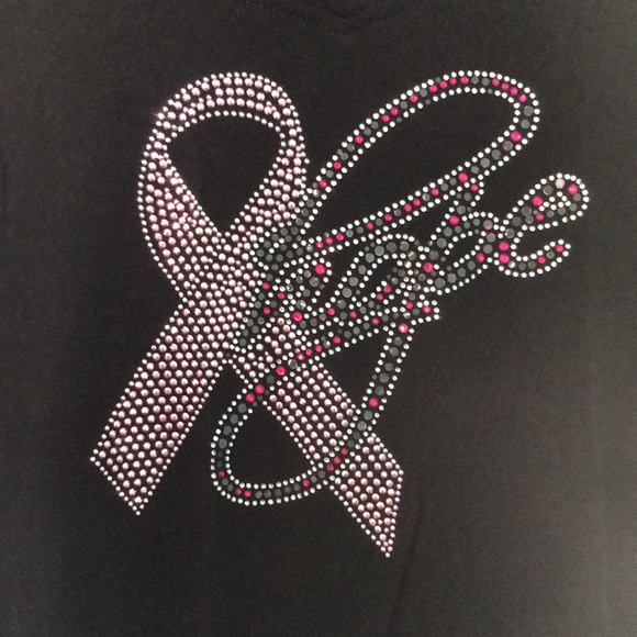 Breast cancer rhinestone HOPE t-shirt black size large - Picture 2 of 6